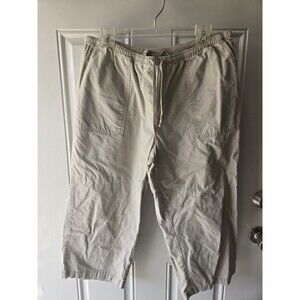 L.L. Bean Women's Beige Cotton Drawstring Elastic Waist Petite Pants Pockets
